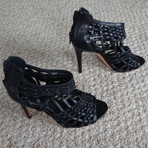 Elie Tahari black Woven leather heels size 37.5 - Picture 1 of 15